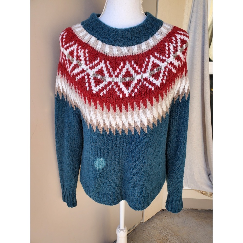 American Eagle Sweater Womens Small Teal Fair Isle Nordic Ski‎ Lodge Cabin Cozy